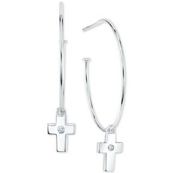 Jewelry - New Unwritten Cubic Zirconia Cross Hoop Earrings